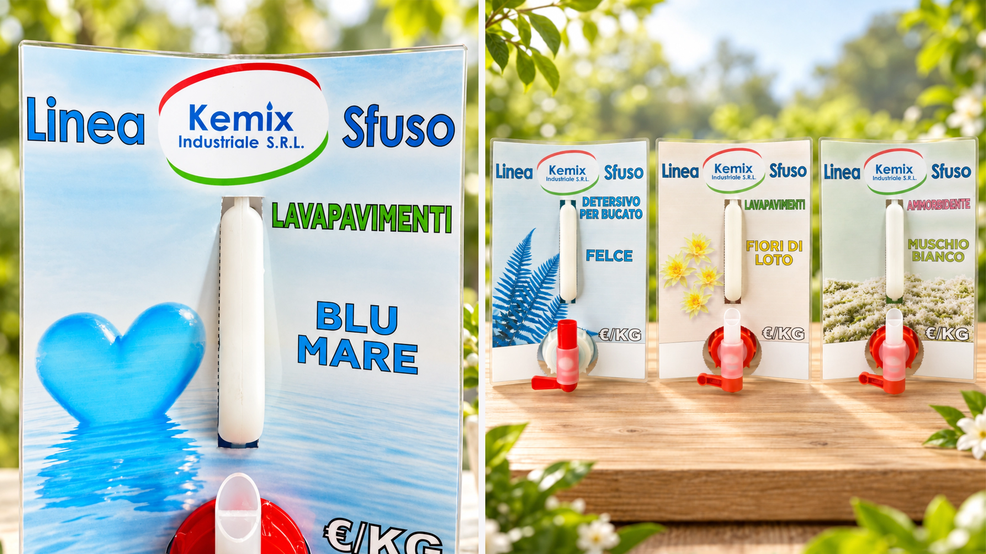 Template base del copritanica Kemix con logo, scritta Linea Sfuso e guide di taglio.